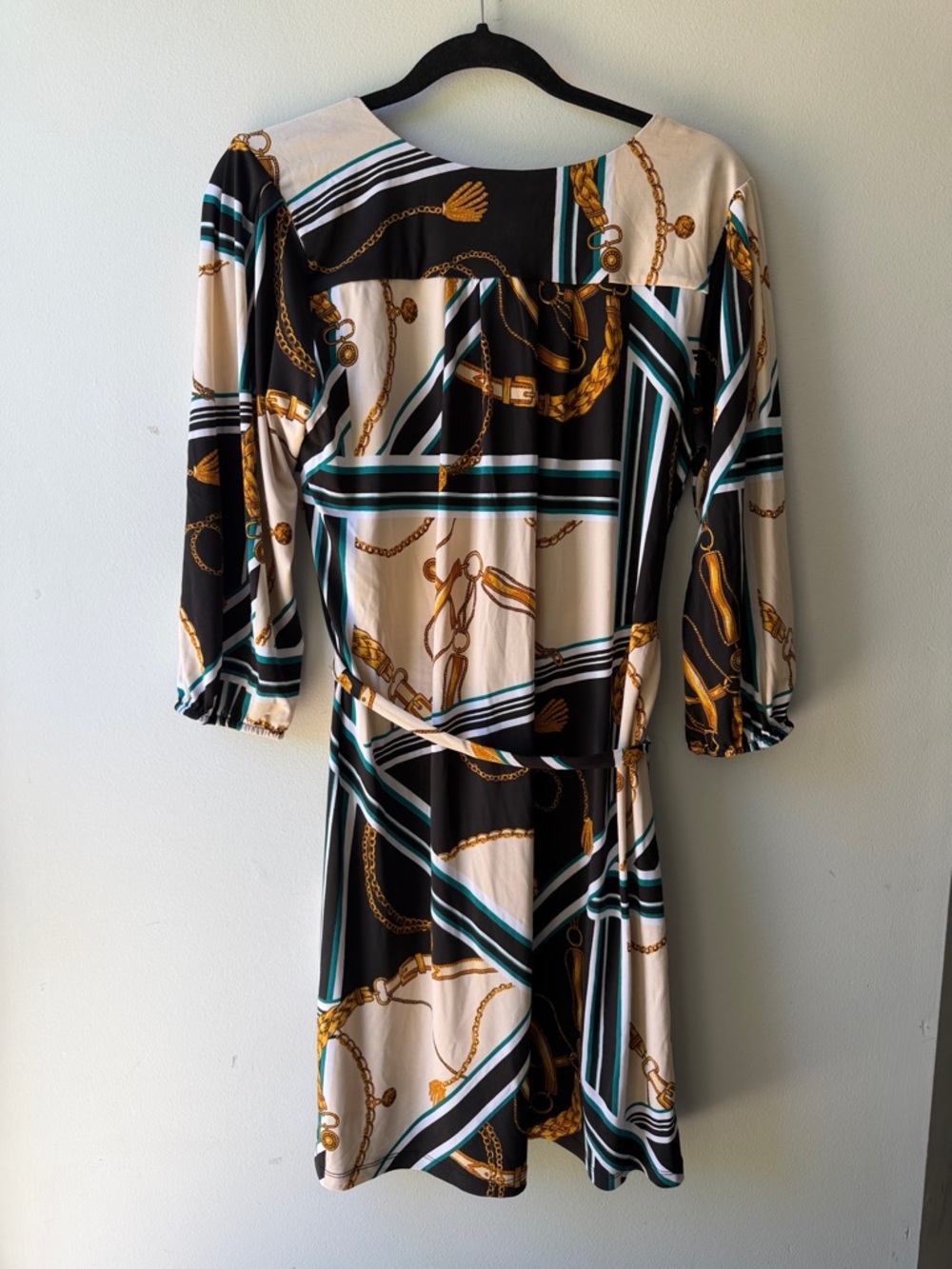 Dress by Luxology Chain-Print Belted Midi Dress in Black, Cream Size M Medium - Picture 3 of 5